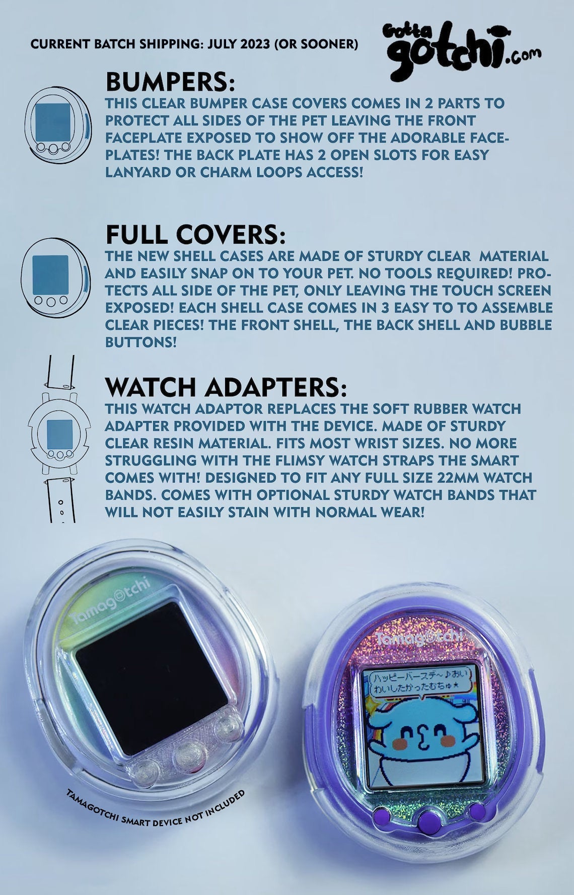 CLEAR CASES & watch adapters for Tamagotchi Smart! (custom faceplates and charms available!)